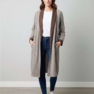 Vintage Sears Perma Prest Checkered Open Front Long Cardigan Plus Size‎ XXL 2X